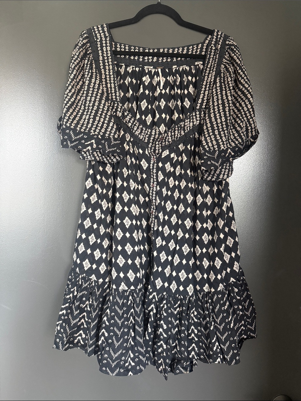 Free People Black and White Printed Short Sleeve Dress